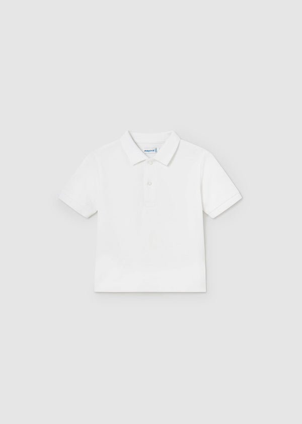 Mayoral Basic SS Polo White - "Boys' classic white short-sleeve polo shirt with collar and button placket by Mayoral.