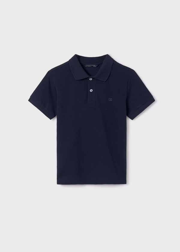 Boys' Mayoral Basic Short Sleeve Polo in Navy - Close-Up at Kids Chic.