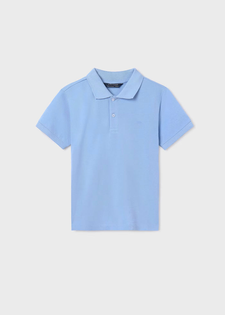 Boys' Mayoral Basic Short Sleeve Polo in Sky blue - Close-Up at Kids Chic.