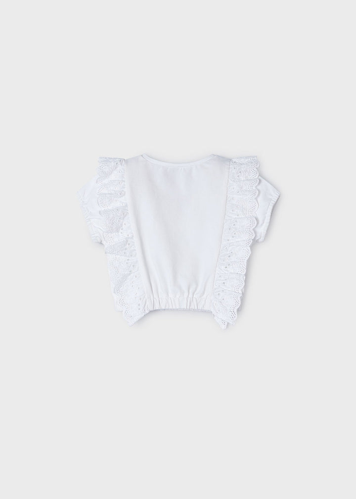 3088 - S/s ruffled shirt for girl - white - Kids Chic