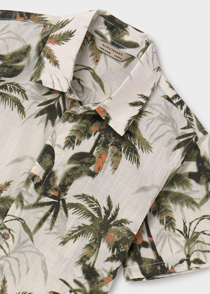 Mayoral Short Sleeve Shirt with Jungle Print for Baby Boys - Detail View at Kids Chic.