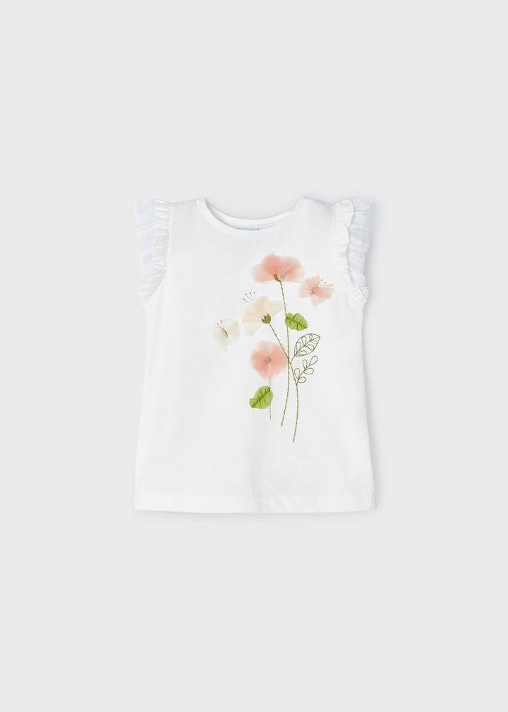 Soft Natur white Mayoral Short Sleeve T-Shirt for Baby Girls - Comfortable Everyday Wear at Kids Chic.