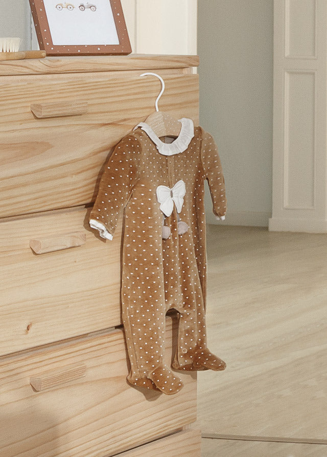 Velour onesie for newborn girl - H. Caramel Mayoral