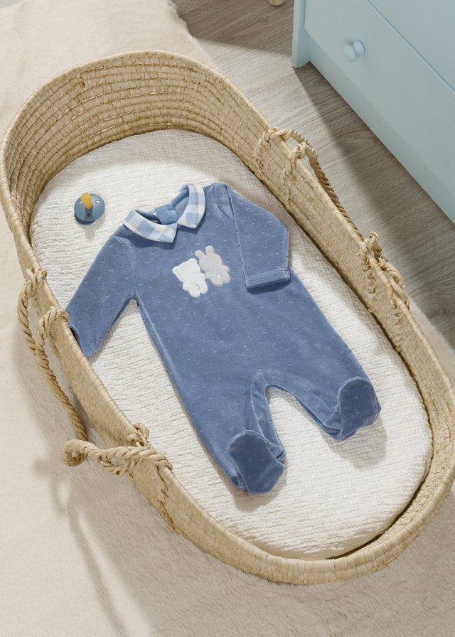 Velour bodysuit for newborn boy - Blue ice Mayoral
