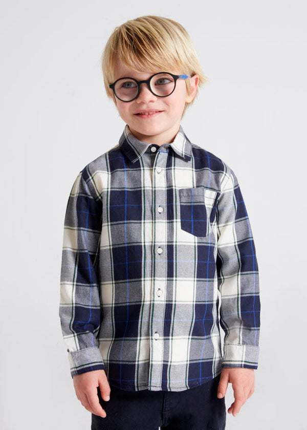L/s checked shirt for boy - Navy Mayoral