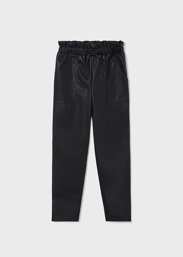 Leatherette long pants for teen girl - Black Mayoral