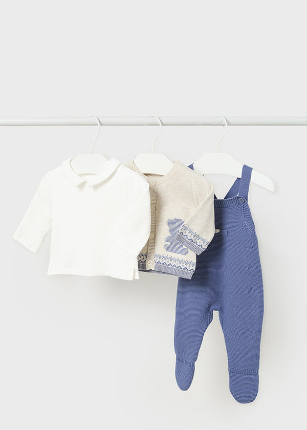 2677- Knit dungarees set for newborn boy - Winterblue Mayoral