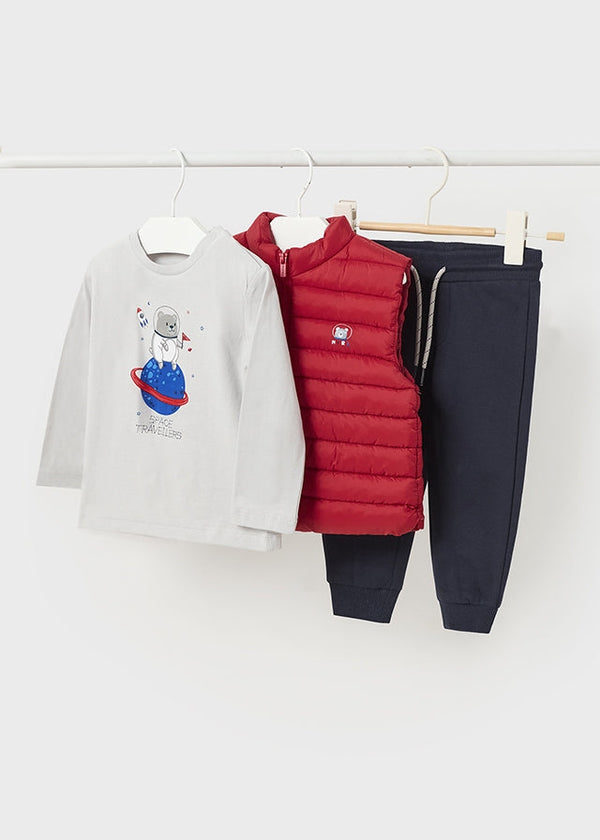 2695- Shirt pant & vest set for baby boy - Red Mayoral