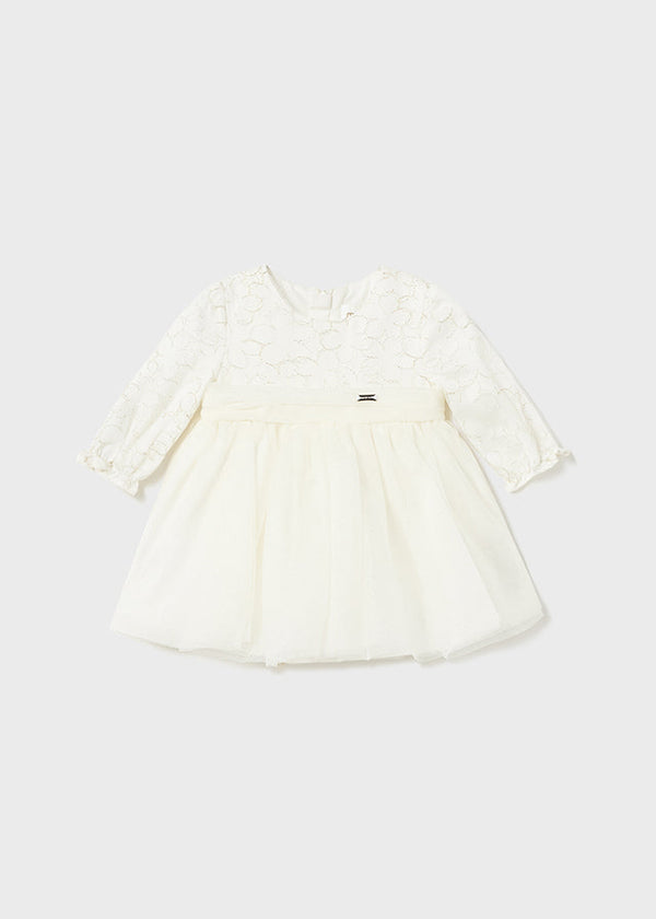 2855- Lurex embroidered tulle dress for newborn girl - Natural Mayoral