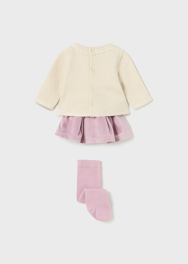 2867- Skirt jumper w/ tight set for newborn girl - Mauve Mayoral
