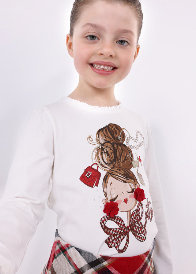 4004- L/s printed t-shirt for girl - Natur-red Mayoral