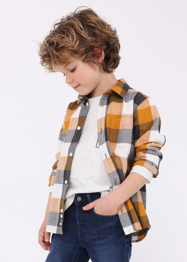 4111- L/s checked shirt for boy - Ochre Mayoral