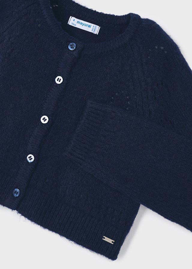 4310- Openwork knit cardigan for girl - Navy Mayoral