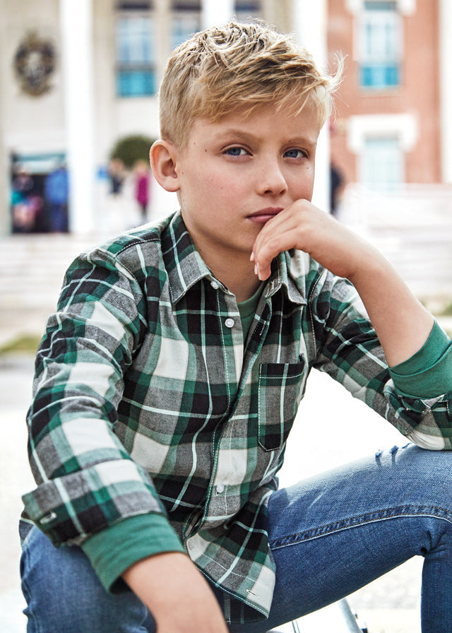 7188- L/s checked shirt for teen boy - Mint Mayoral