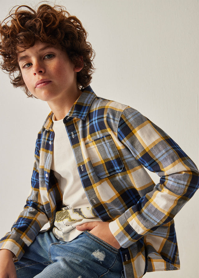 7188- L/s checked shirt for teen boy - Blue Whale Mayoral