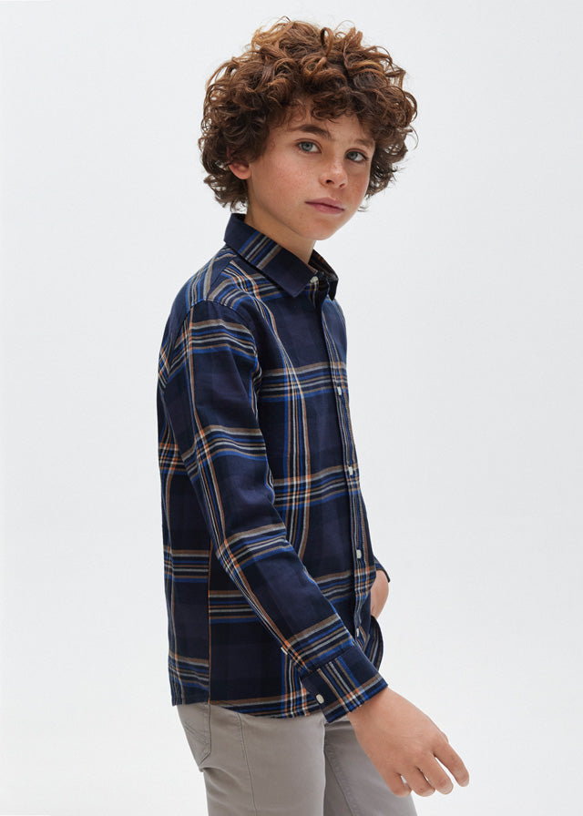 7189- L/s checked shirt for teen boy - Navy Mayoral