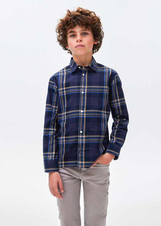 7189- L/s checked shirt for teen boy - Navy Mayoral