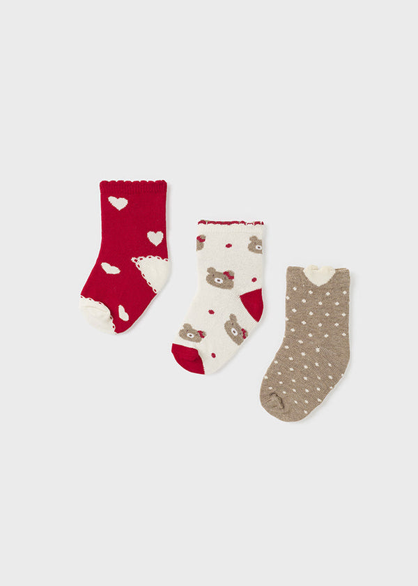 10526- Set 3 socks for baby girl - Red Mayoral