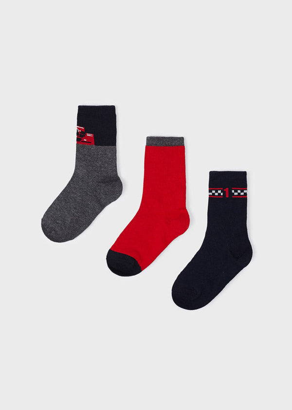 10572- Set 3 socks for boy - Red Mayoral