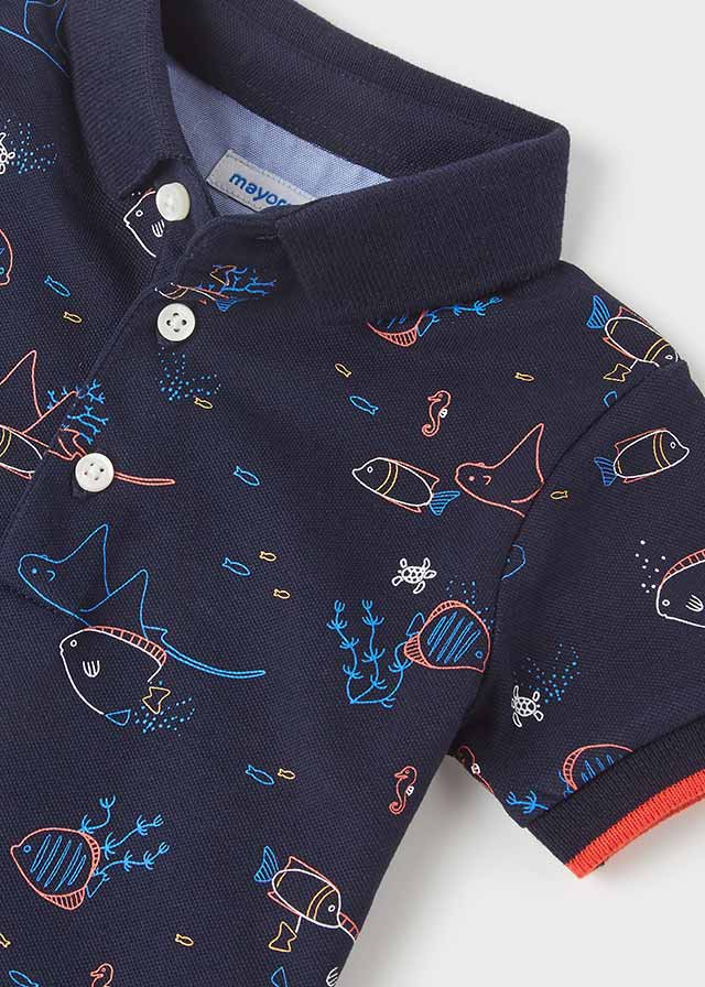 Polo s/s large print for baby boy - Navy Mayoral