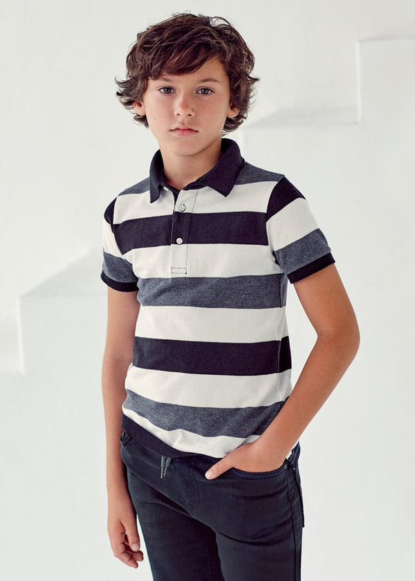 Stripes s/s polo for teen boy - Navy Mayoral