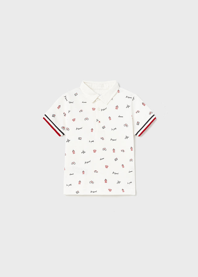 Mayoral S/s small print t-shirt for baby boy - Cream Mayoral
