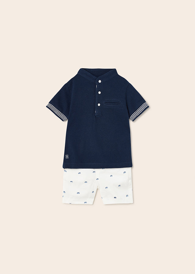 Mayoral S/s polo & bermuda set for baby boy - White Mayoral