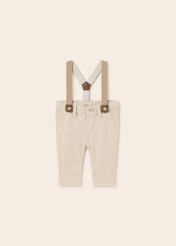 Mayoral Long trousers with suspenders for newborn boy - Beige Mayoral