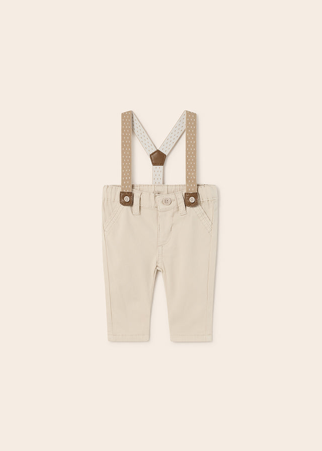 Mayoral Long trousers with suspenders for newborn boy - Beige Mayoral