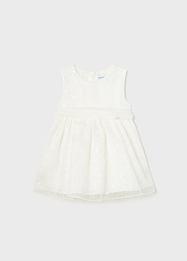 Mayoral Organdy embroidered dress for baby girl - White Mayoral
