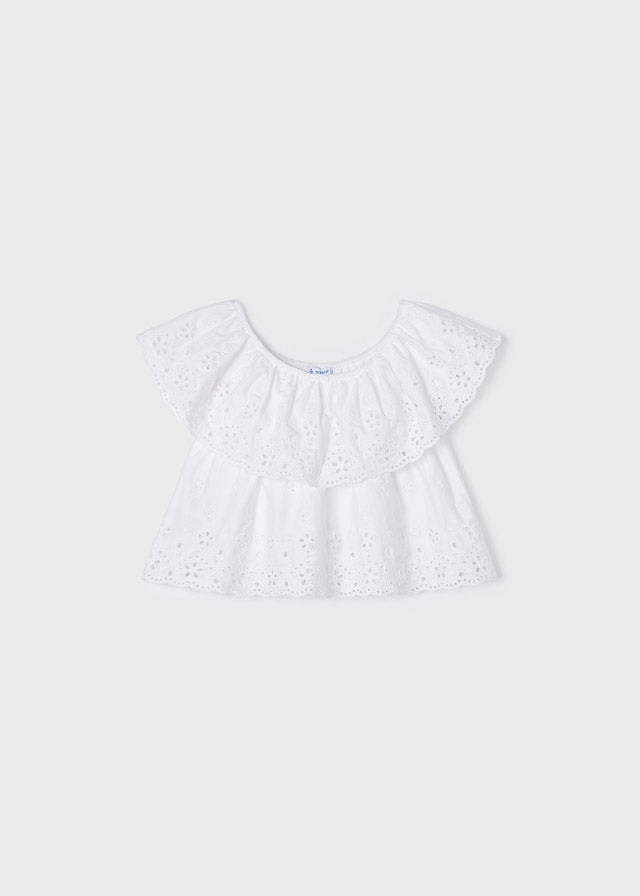 Mayoral Embroidered knit blouse for girl - White Mayoral