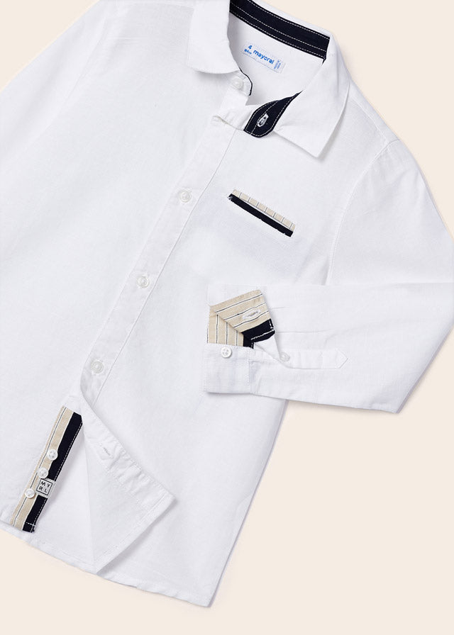 Mayoral L/s linen shirt for boy - White Mayoral