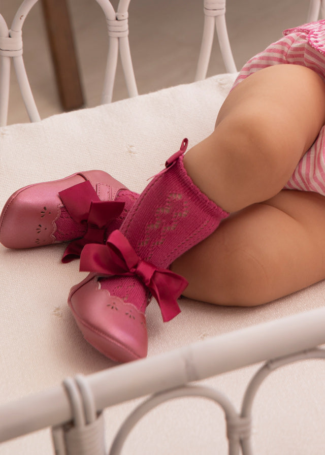 Mayoral Bow buckle shoes for newborn girl - Tulip rose Mayoral