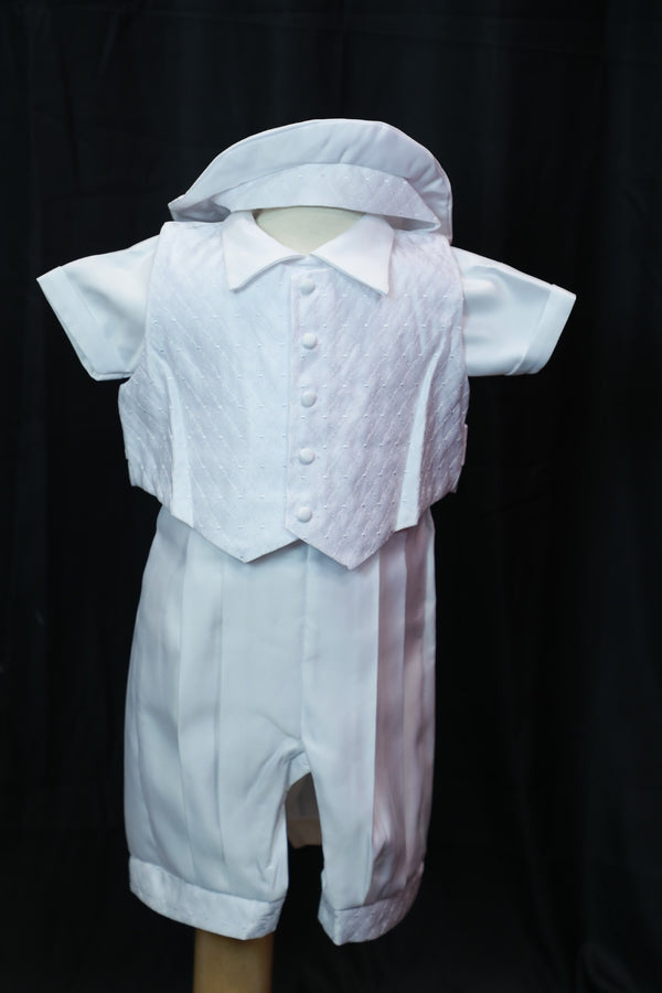 Baby Boys Formal White Christening Baptism silk 5 Piece Classic Tux Set (3) – White Kids Chic