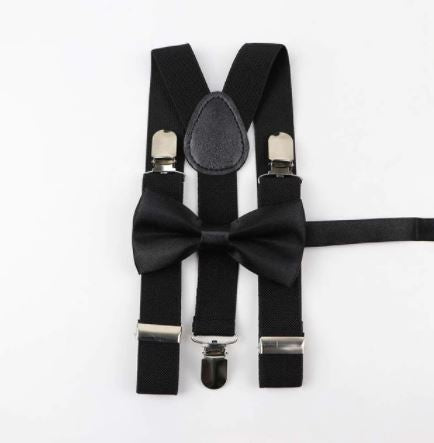 Elegant black suspenders and bow tie set for boys.