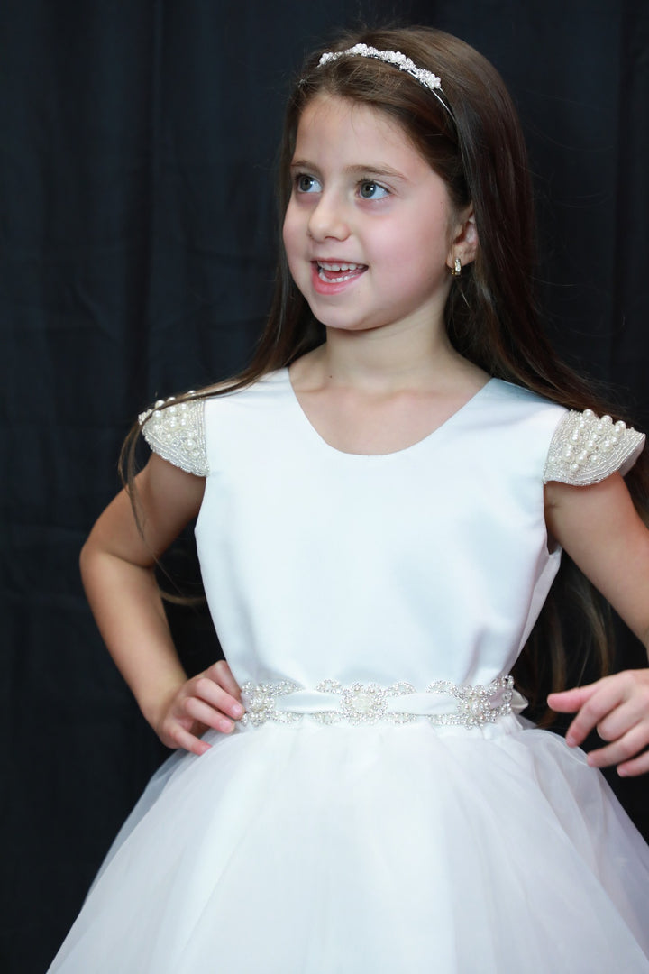 White Dress Pearl Sleeves  Code 3930 Kids Chic
