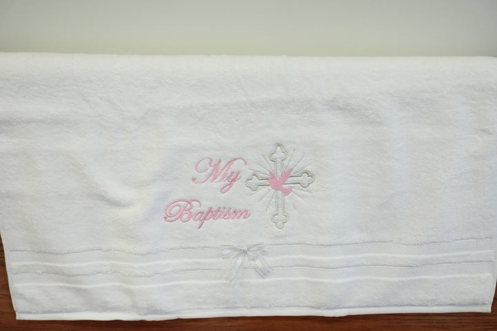 Baptism Christening 100% Cotton Towel - Pink Kids Chic