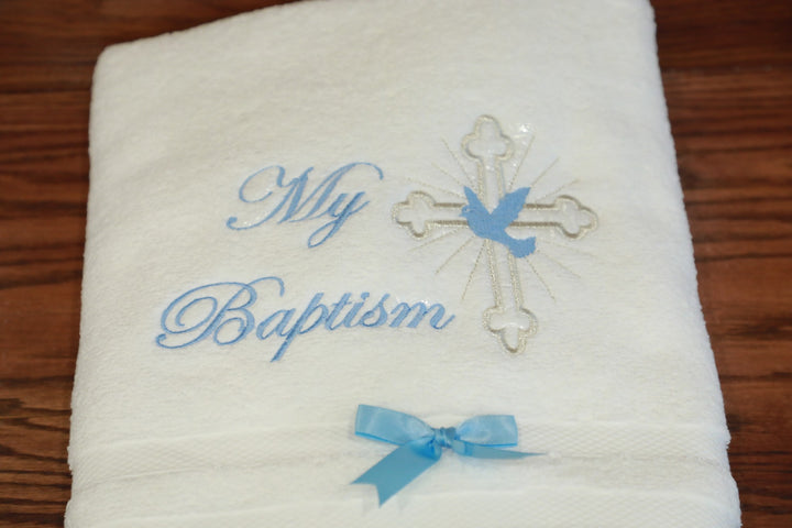 Baptism Christening 100% Cotton Towel - Blue Kids Chic