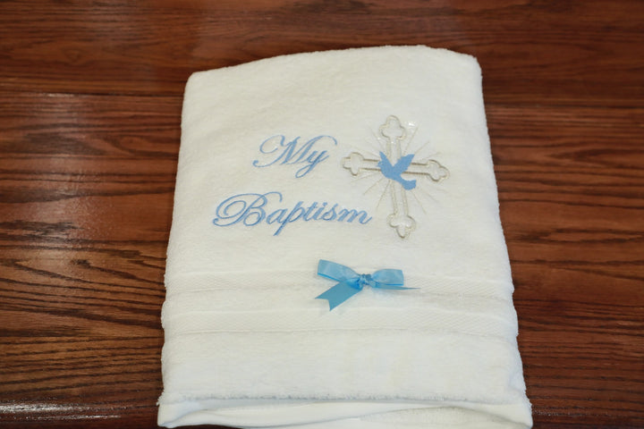 Baptism Christening 100% Cotton Towel - Blue Kids Chic
