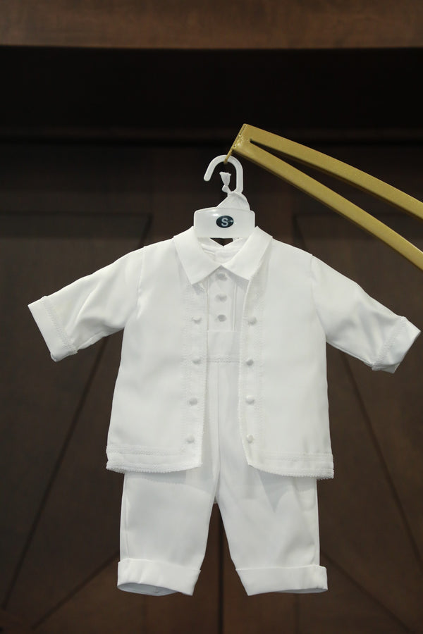 Baby Boys Formal White Christening Baptism silk 5 Piece Classic Tux Set (5) – White Kids Chic