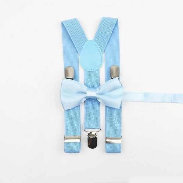 Light blue bow tie and suspenders set for boys.