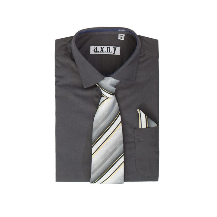 Boys Charcoal Dress Shirt with Matching Tie and Hanky in - Kids Chic