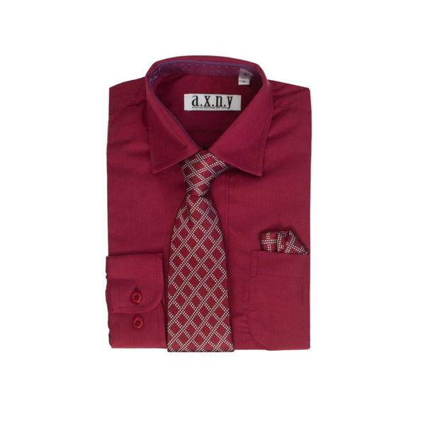Boys Dress Shirt with Matching Tie and Hanky in Wine  - ids Chic