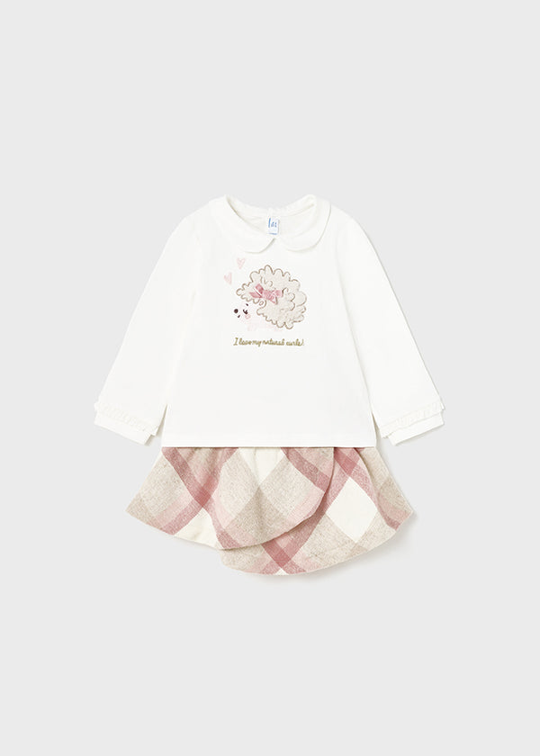 Plaid skirt set for baby girl - Blush Mayoral